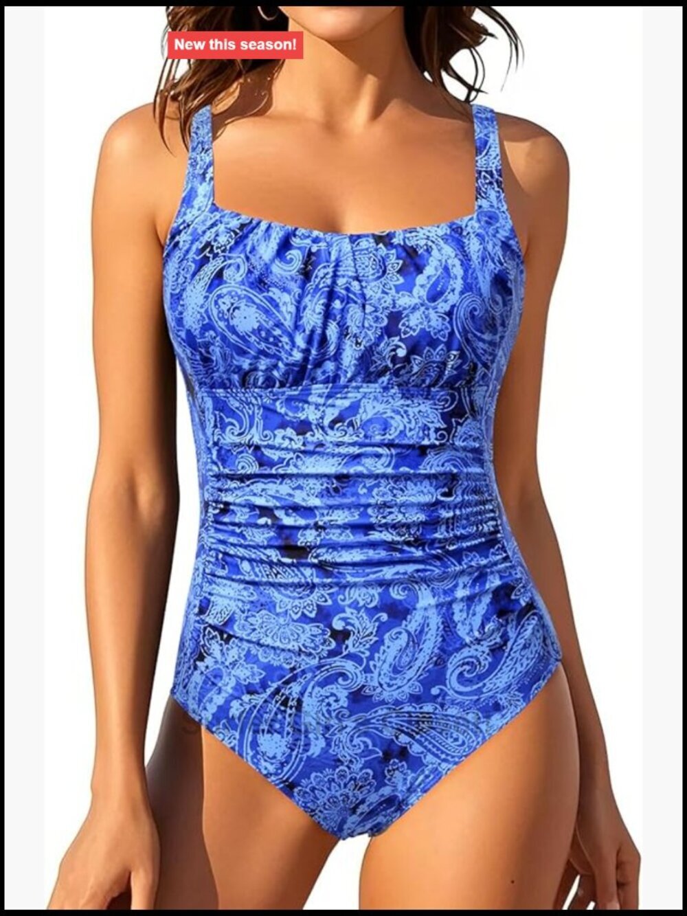 Tummy Control One Piece Swimsuit Full Coverage Ruched Vintage Swimwear